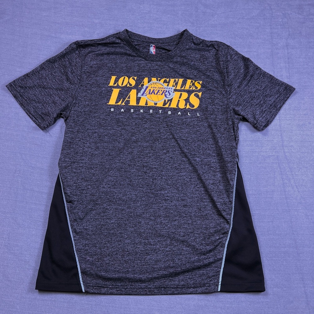 NBA Mens Gray Black Heather Los Angeles Lakers Performance T-Shirt Size L